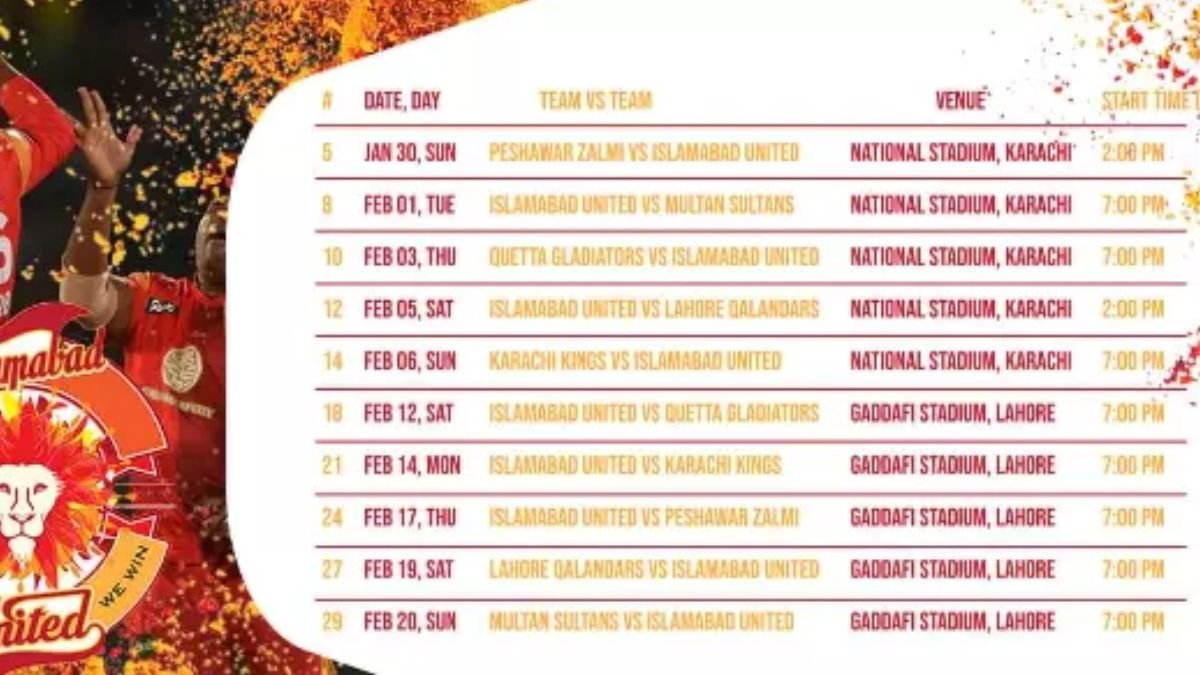 image showing Islamabad United Schedule for PSL9 2024